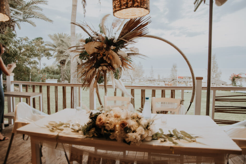 wedding venue restaurant decorations hire rental boho head table Cyprus