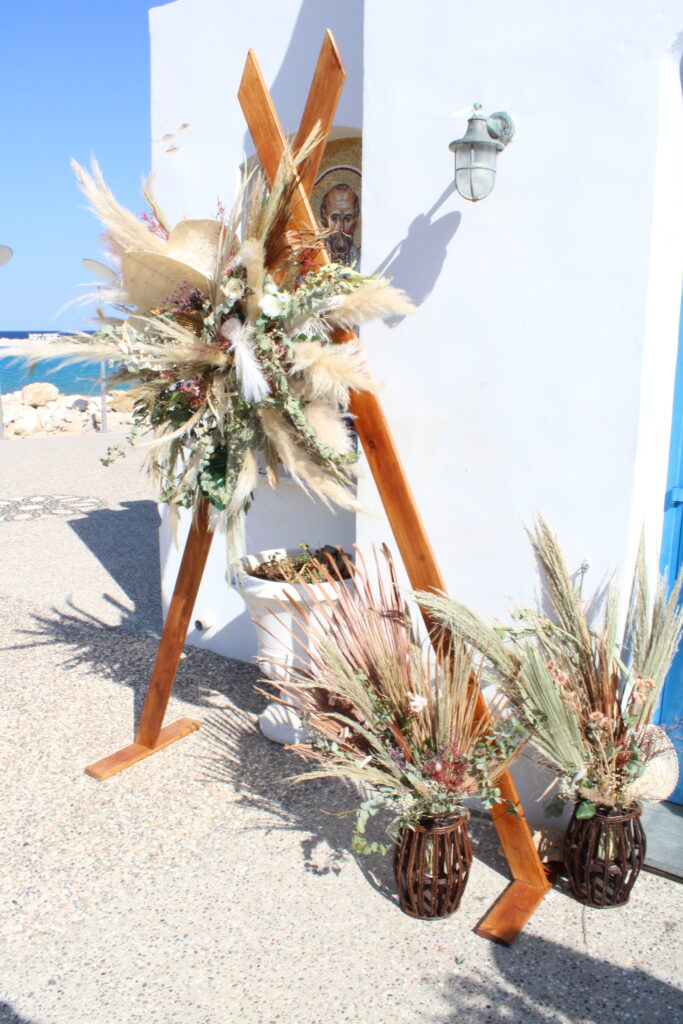 boho wooden arch wedding baptism christening Cyprus decoration hire rental supplies package