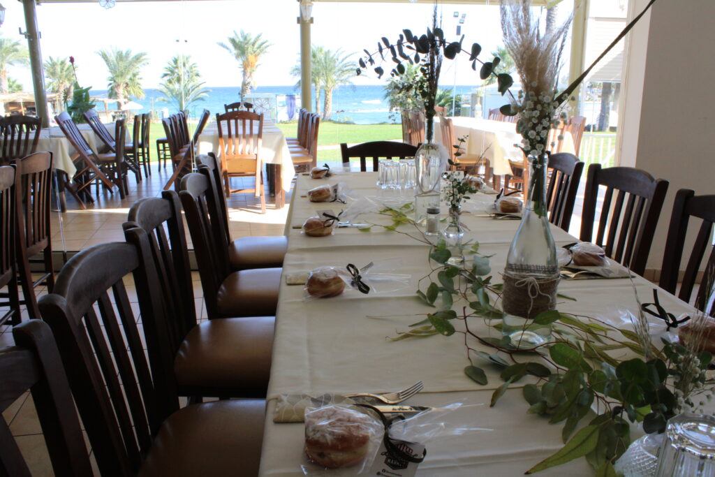 Cyprus wedding baptism christening table restaurant decoration decor hire rental package