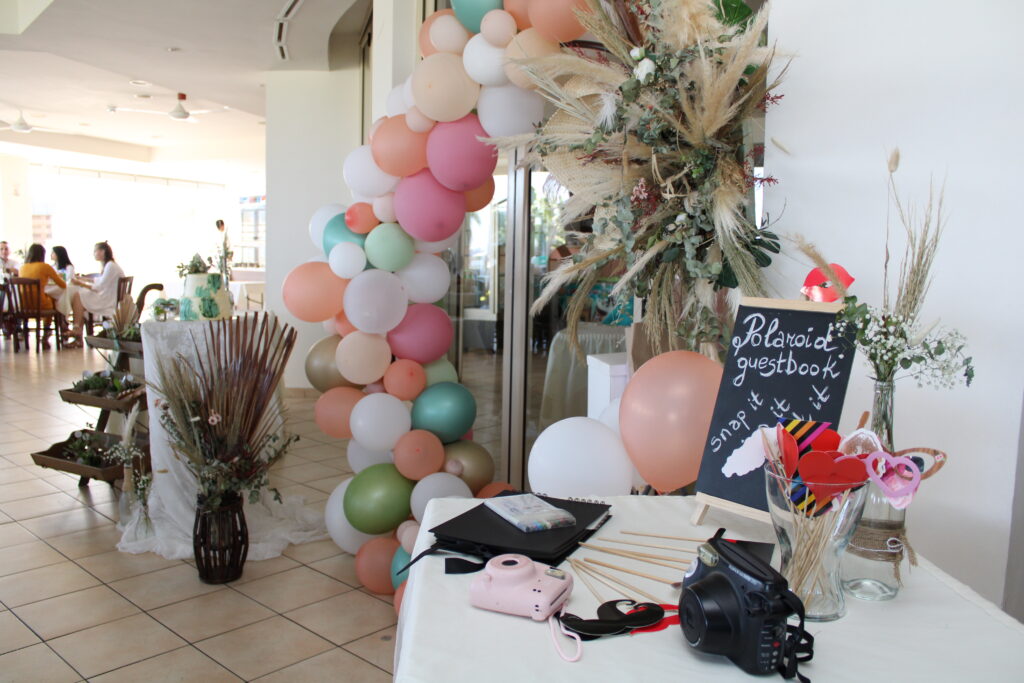 helium gas balloon arch baptism christening decor decorations party Cyprus hire rental photo booth