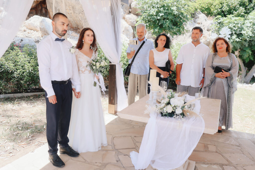 Saint Elias gardens church Protaras Cyprus symbolic wedding package planners decorations flowers greenery private