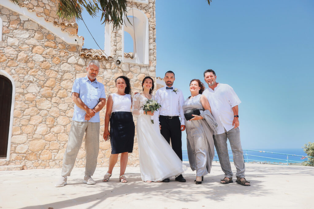 bride and groom family wedding photoshoot Sait Elias church Protaras Cyprus