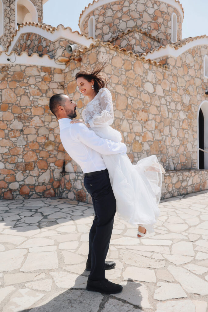 happy married couple church wedding ceremony Ayios Elias Protaras Cyprus destination wedding
