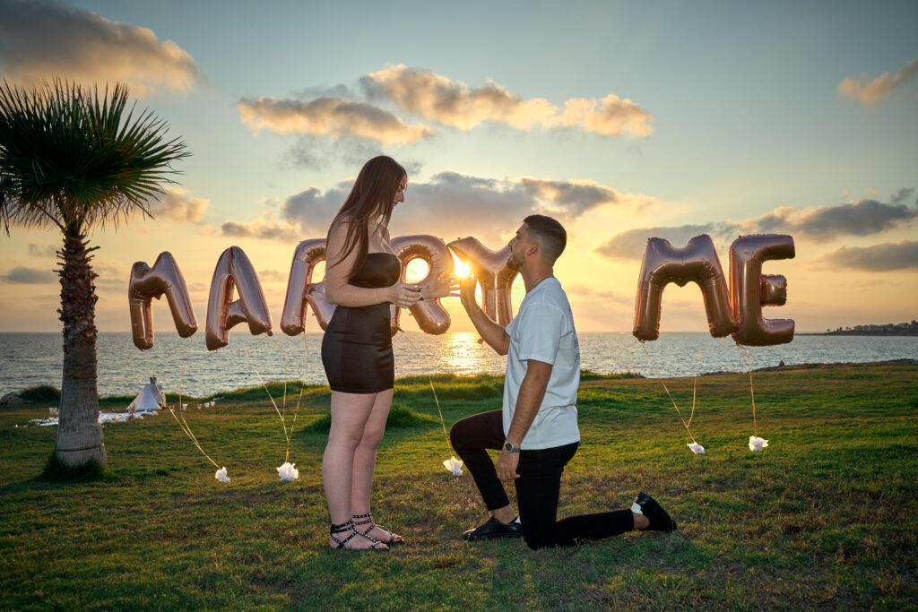 marriage proposal sunset Cyprus engagement
