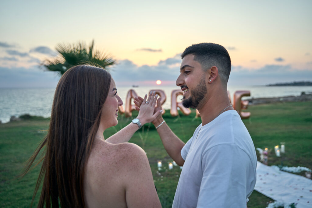engaged couple surprise marriage proposal engagement Cyprus