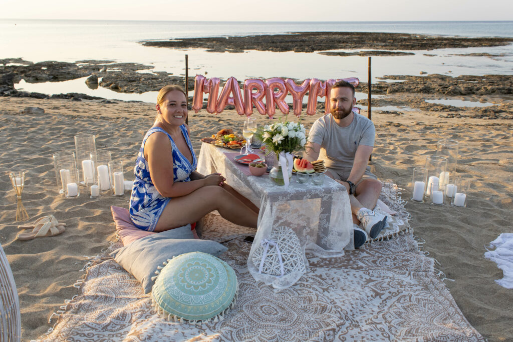picnic sea Cyprus Ayia Napa marriage proposal engagement beach marry me