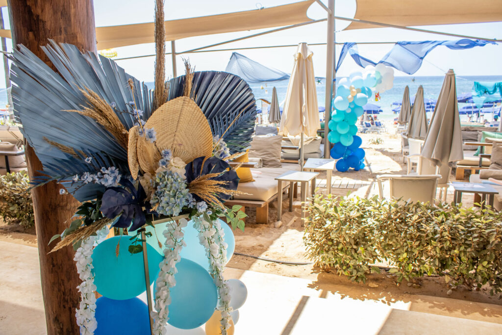 boho blue kids party baby shoer decoration rentals hire Cyprus balloon arch baptism Nicosia