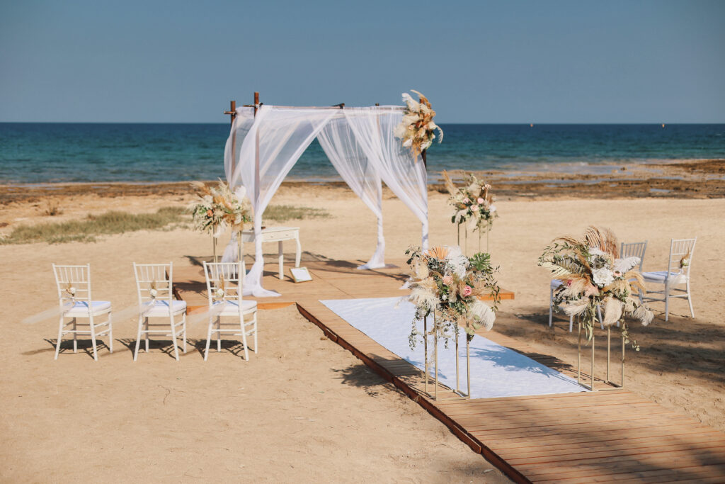 beach wedding Cyprus decoration rental hire all inclusive packgae