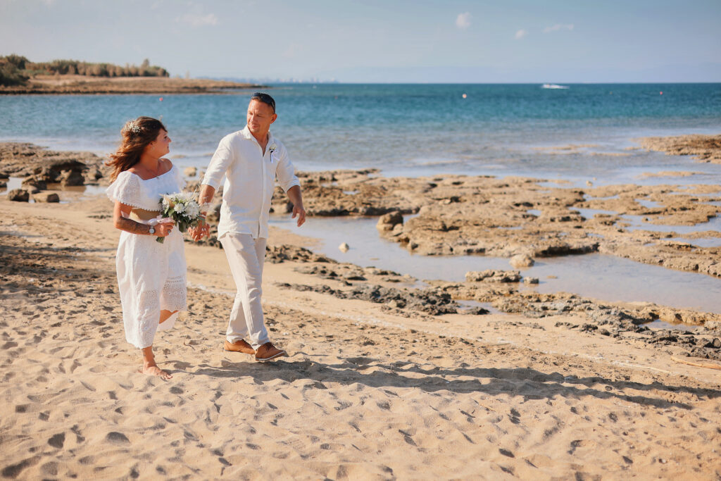 romantic married couple photoshoot Ayia Triada beach Cyprus