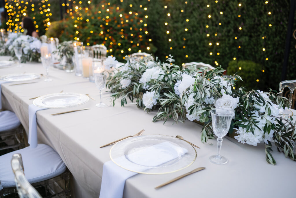 white green floral table wedding decoration hire rental Cyprus Paphos Ayia Napa Protaras company planner