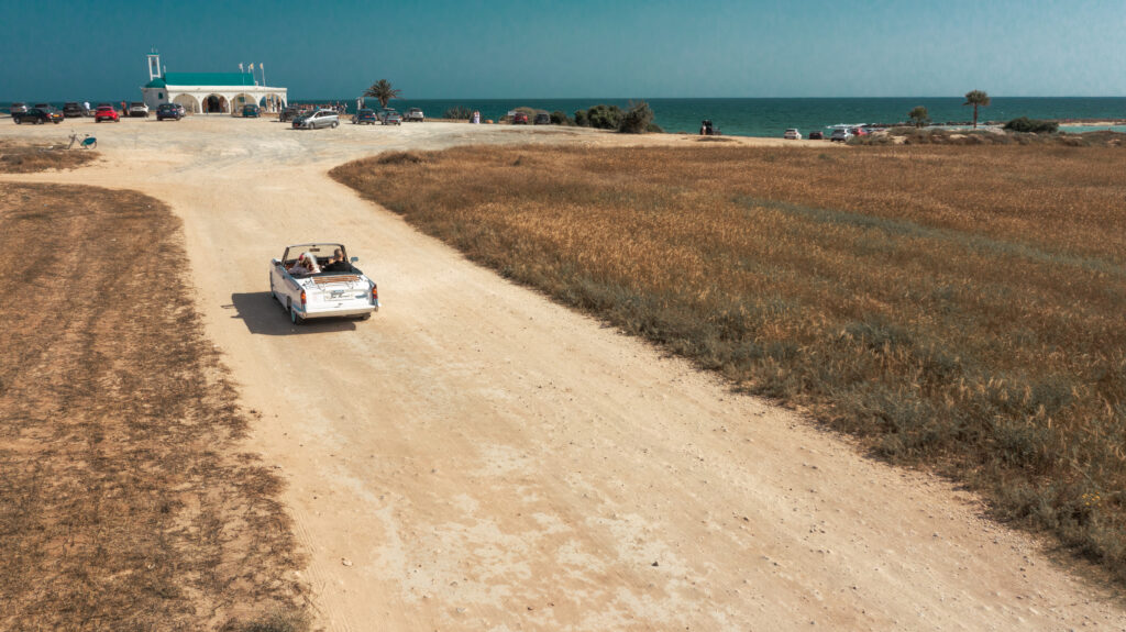 vintage car rental wedding Ayia Napa church chapel