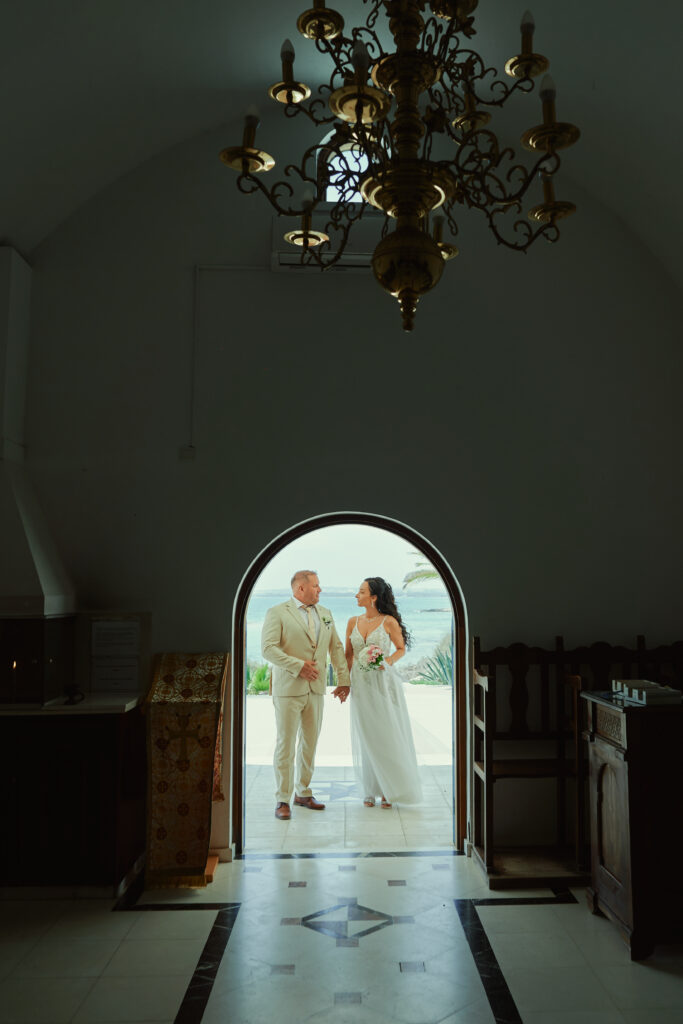romantic photoshoot after intimate beach wedding at Ayia Thekla church Cyprus