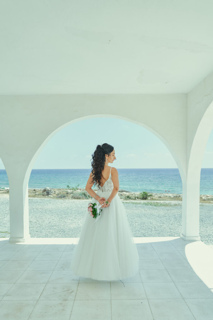 beautiful bridal photoshoot Ayia Thekla Cyprus church