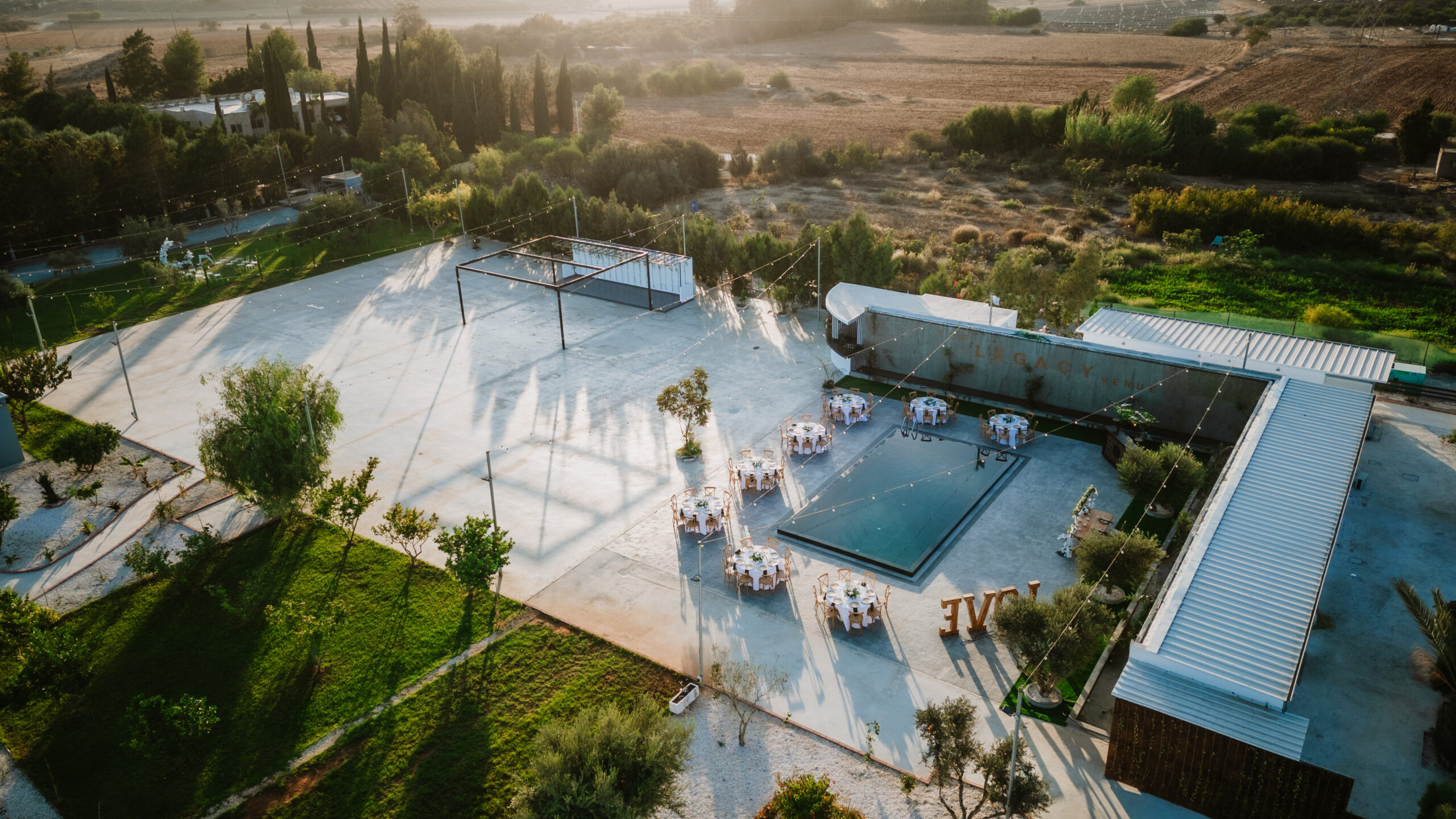 drone shot of the The Legacy wedding venue near Ayia Napa Cyprus