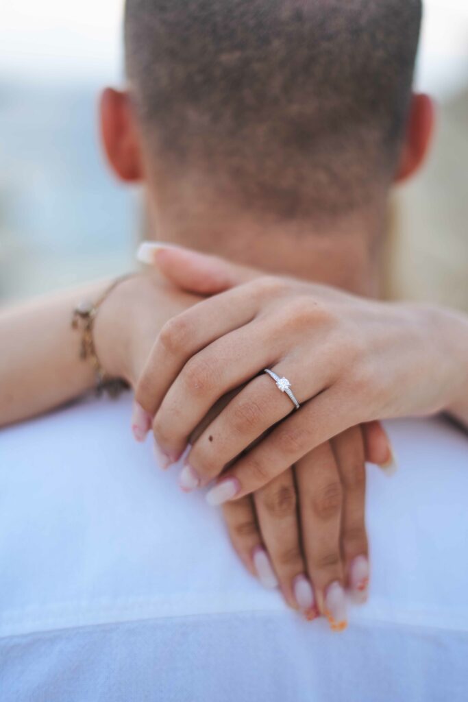 close up on engagement ring in Cyprus