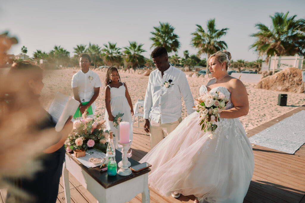 beautiful romantic vows exchange ceremony at Sirens beach near Ayia Napa in Cyprus
