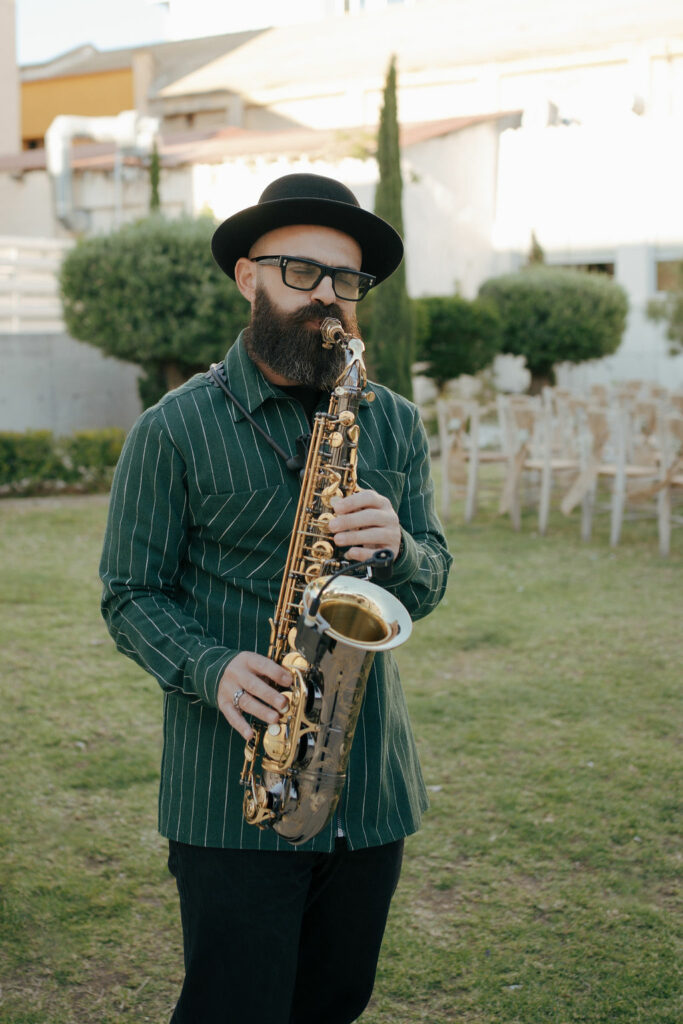 Moditisax performing saxophone during the wedding ceremony in Cyprus