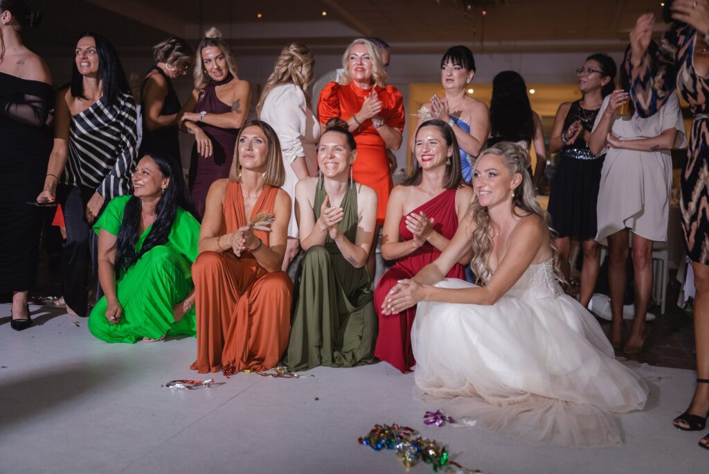 bride and bridesmaids enjoying the wedding party in Protaras venue in Cyprus