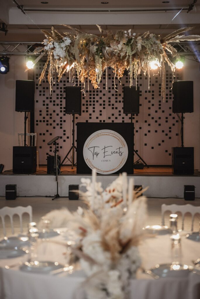 luxury wedding reception dance floor decorations with boho design and table decor