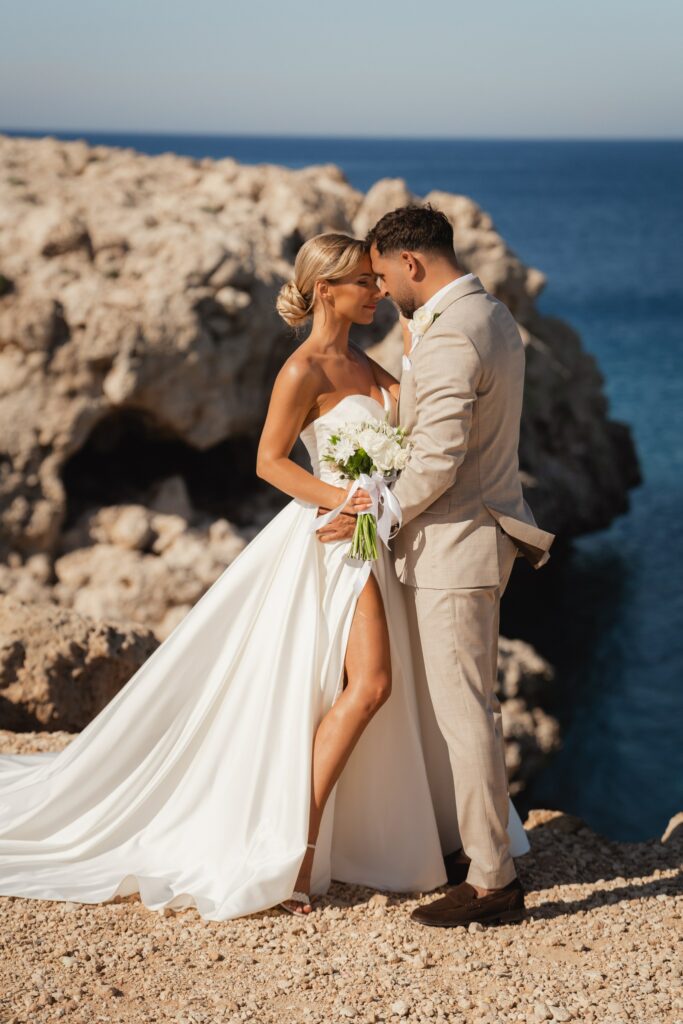 Cyprus wedding planner beach wedding bridal dress and groom suite