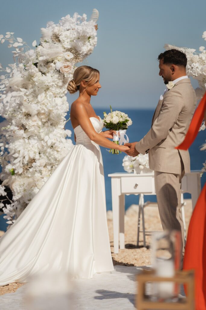 white half moon wedding arch Cyprus wedding decoration company rentals